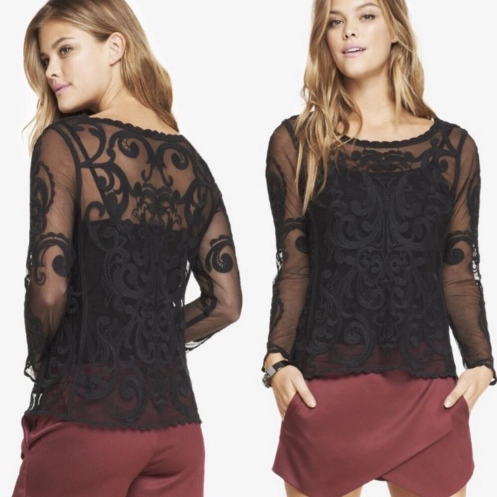 Express Womens Sz S Sheer Mesh Top Black Whimsygoth Romantic Sexy Feminine Y2K